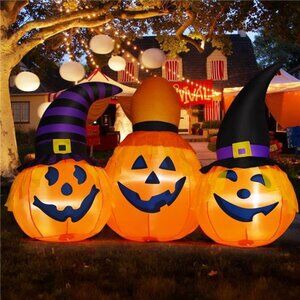 6.5 FT Halloween Inflatables Outdoor Pumpkin Combo with Wizard hat Blow